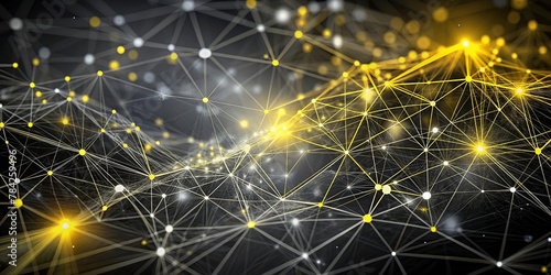 abstract dark grey and bold yellow virtual network technology background