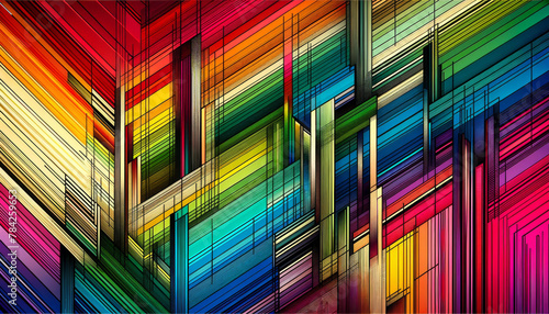 Prideful Precision: A Vibrant Geometric Abstract with Rainbow Stripes and Linear Complexity photo