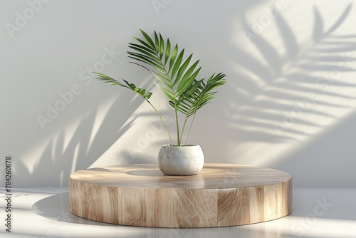 Beautiful round wooden empty podium for product stage  mockup product display
