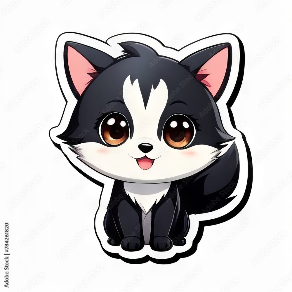 Obraz premium Cute black and white cartoon character of a kawaii husky puppy.