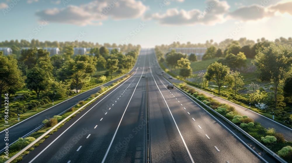 Obraz premium photorealistic highway on town background Generated with Ai tools