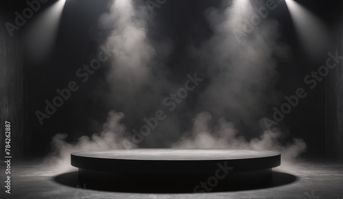 smoke and spotlight on stage. black background