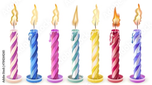Birthday candles on white background, Set of multicolored candles for festive cupcake isolated on white background, birthday candles Ai generated 