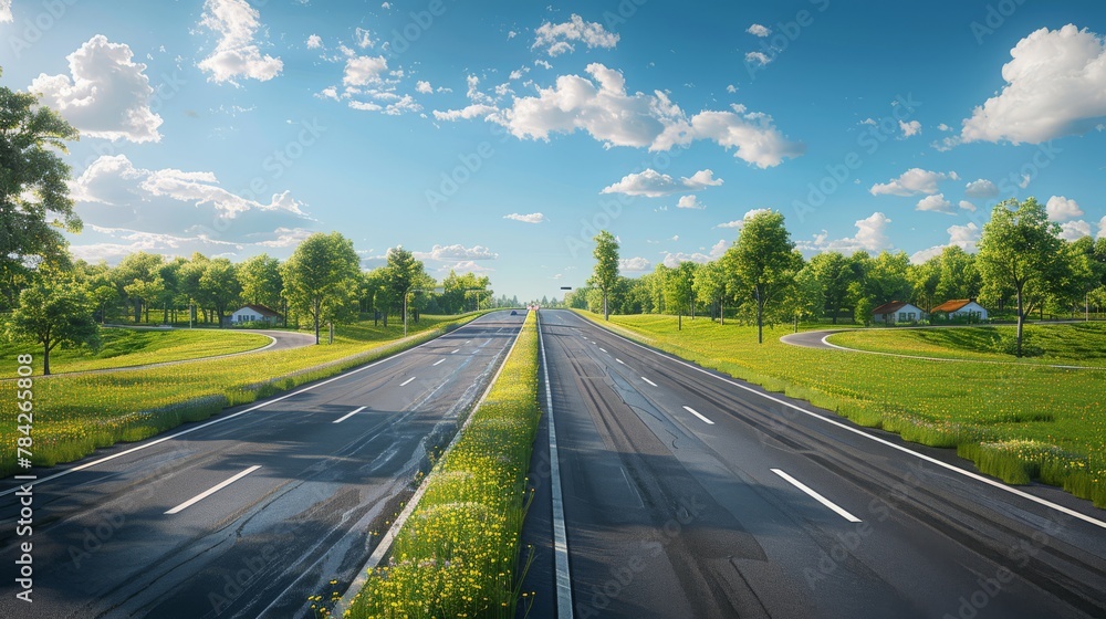 Fototapeta premium photorealistic highway on town background Generated with Ai tools