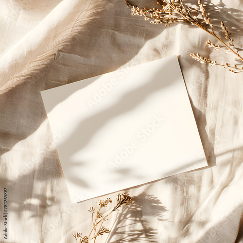 aesthetic wedding invitation card mock-up with dried grass