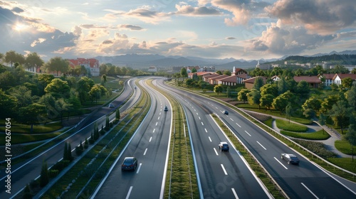 photorealistic highway on town background Generated with Ai tools