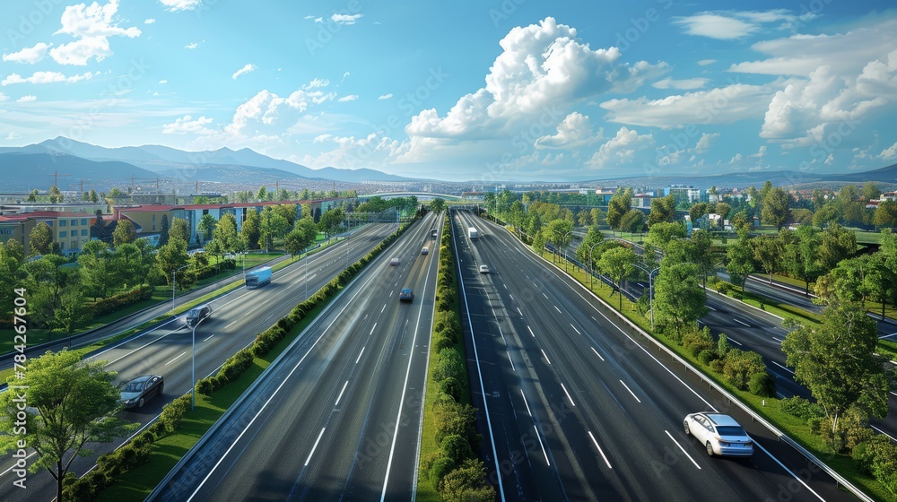 photorealistic highway on town background Generated with Ai tools photorealistic highway on town background Generated with Ai tools