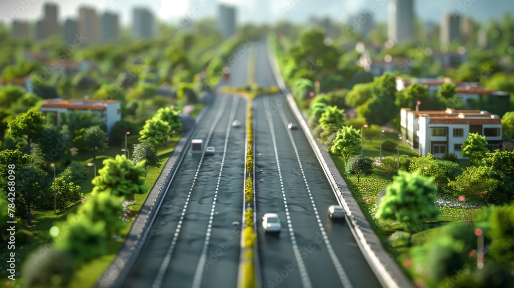 photorealistic highway on town background Generated with Ai tools photorealistic highway on town background Generated with Ai tools
