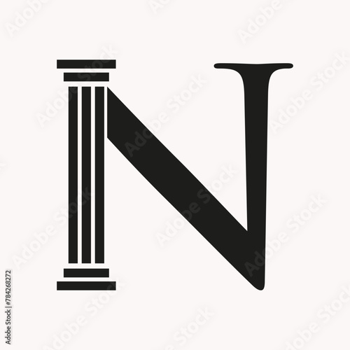Letter N Law Logo Concept With Pillar Symbol