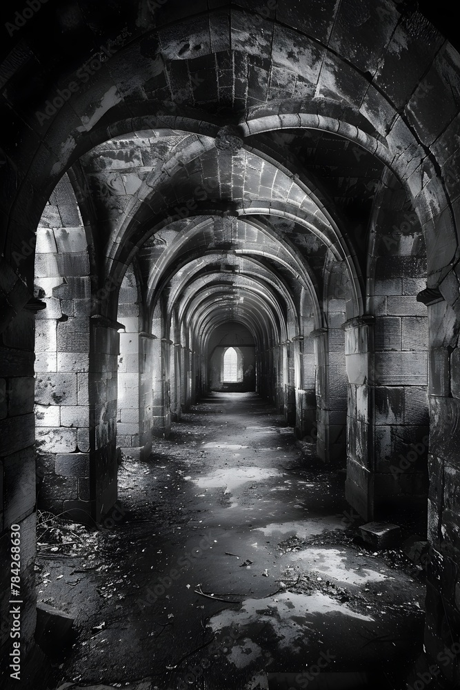 Symmetrical Balance of Forgotten Gothic Passageways Harboring Ominous Relics of Unspeakable Horror