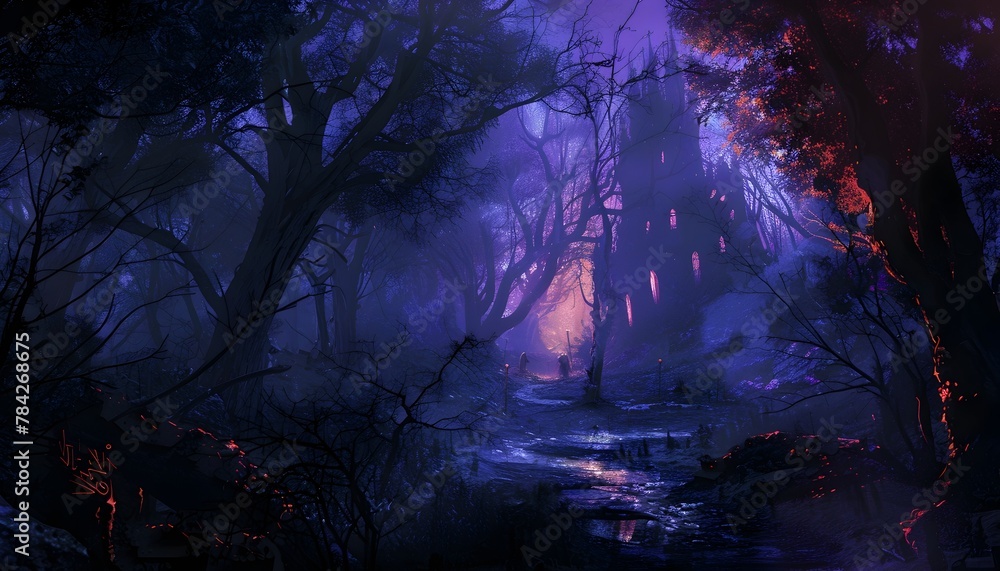 Ominous Presence Felt Within the Enchanted Gothic Forest,Ancient Evil Stirring in the Haunting Mist
