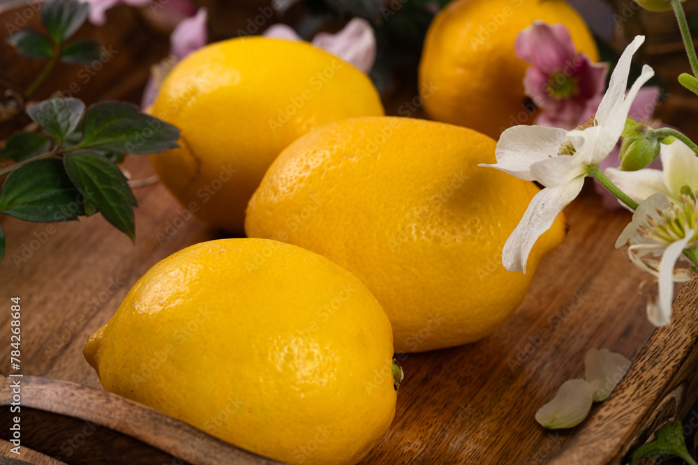 Lemons on a Wooden Tray