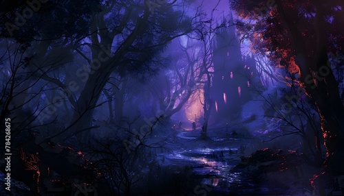 Ominous Presence Felt Within the Enchanted Gothic Forest,Ancient Evil Stirring in the Haunting Mist