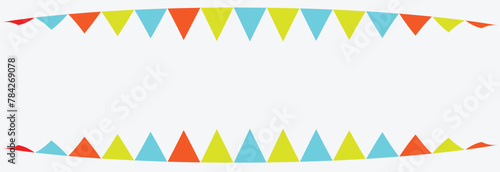 Festive flag garland vector illustration. Colorful paper bunting party flags isolated on white background. Decorative colorful party pennants for birthday celebration, festival and fair decoration 
