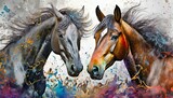 horse in the woods, wallpaper texted animal Plants, animals, horses, metal elements, texture background, modern paintings