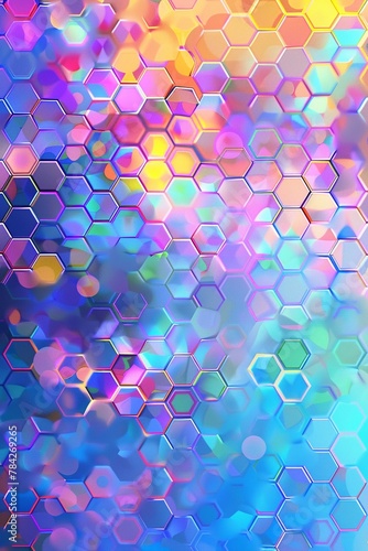 An abstract background with a hexagonal pattern in a gradient of vibrant colors