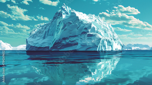 climate change on iceberg dynamics, with images of rapidly melting ice shelves and diminishing iceberg sizes. photo