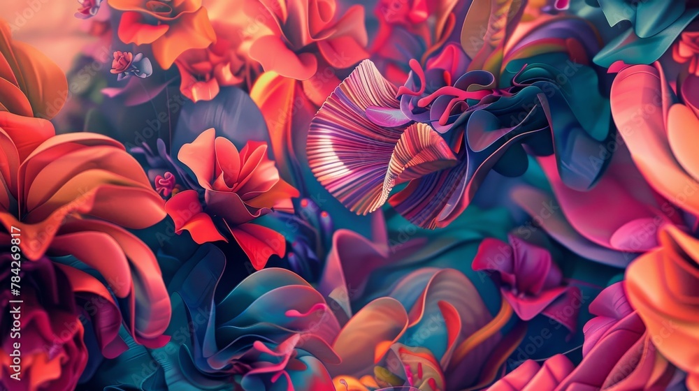 Vivid and luxurious, an array of shapes layer together, creating a rich, dimensional visual feast Vivid and luxurious, an array of shapes layer together, creating a rich, dimensional visual feast