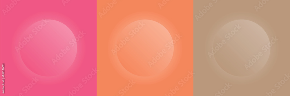 Set of abstract 3d beige, different color circle frame design for cosmetic product. Collection of trendy color geometric background with copy space. Top view scene. Vector EPS10