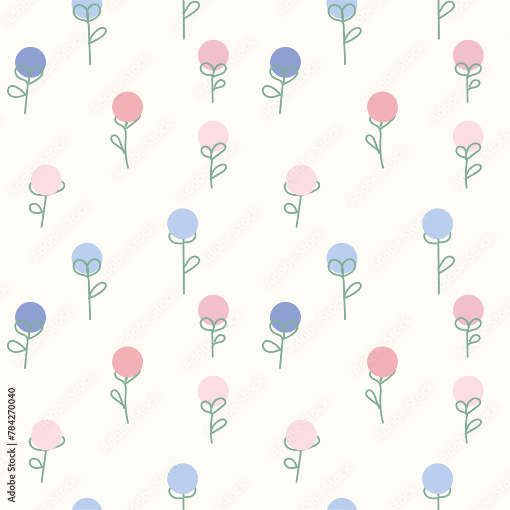 vector seamless pattern with cute flowers