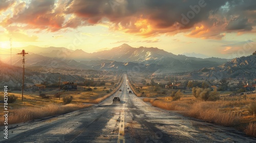 photorealistic highway on town background Generated with Ai tools