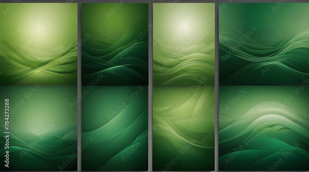 Set of abstract green wave backgrounds for poster .Generative AI