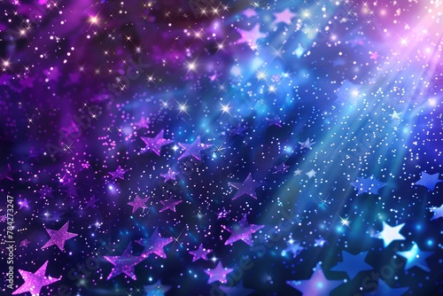 Blue rays purple stars moving background
