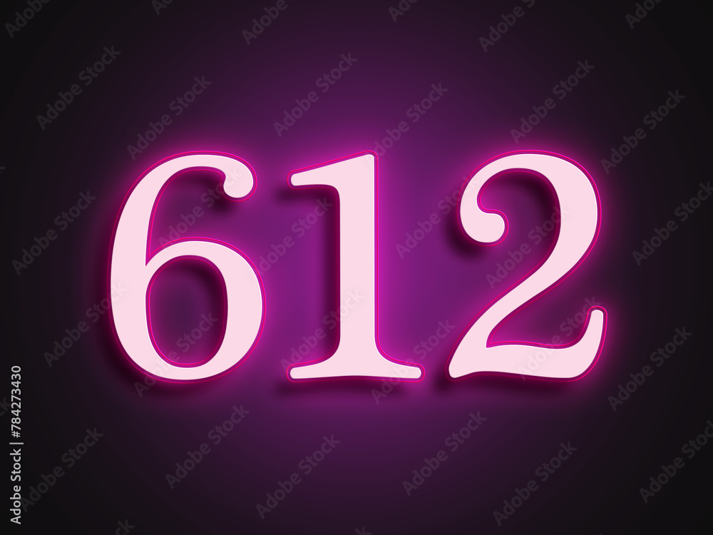 Pink glowing Neon light text effect of number 612. Pink glowing Neon light text effect of number 612.