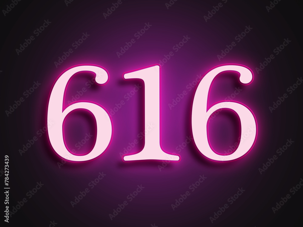Pink glowing Neon light text effect of number 616. Pink glowing Neon light text effect of number 616.