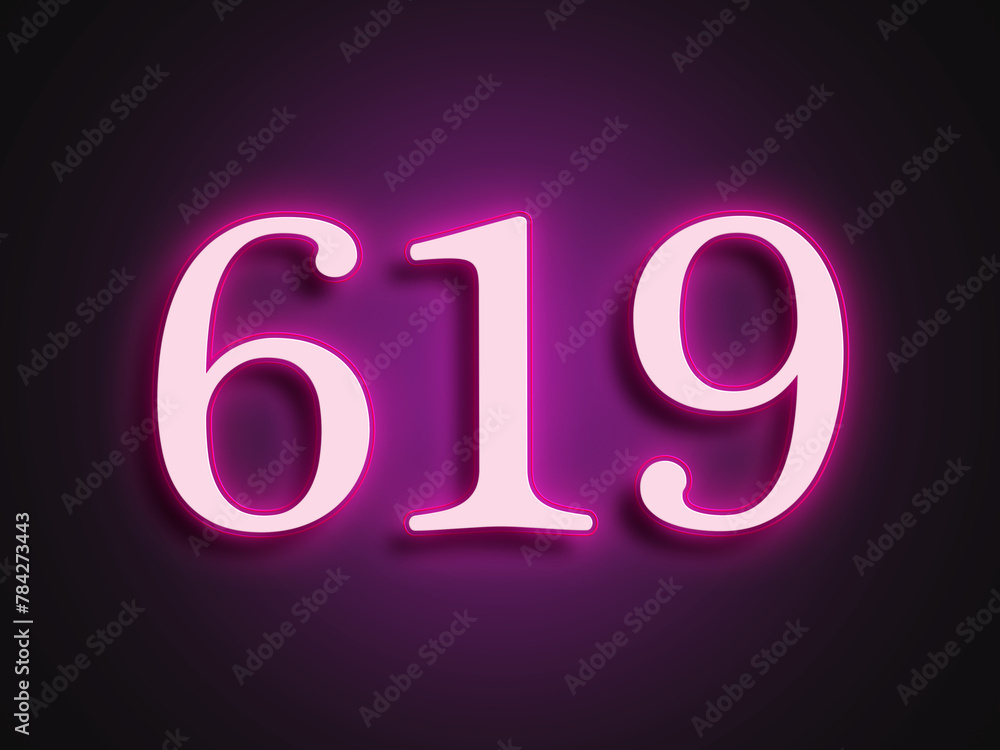 Pink glowing Neon light text effect of number 619. Pink glowing Neon light text effect of number 619.
