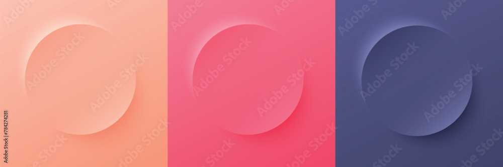 Set of abstract 3d beige, different color circle frame design for cosmetic product. Collection of trendy color geometric background with copy space. Top view scene. Vector EPS10 Set of abstract 3d beige, different color circle frame design for cosmetic product. Collection of trendy color geometric background with copy space. Top view scene. Vector EPS10