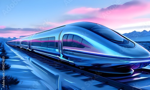 Hyperloop train achieving magnetic levitation, streaking through a futurist transport tunnel, excluding any background distractions to highlight the sleek design and advanced technology, capturing the photo