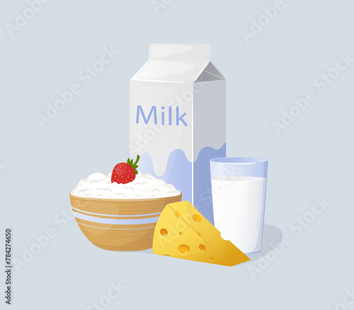 set of hand drawn dairy farm products in cartoon style