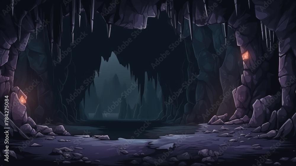 Ilustracja Stock: Path is crossing the dark cave game background ...