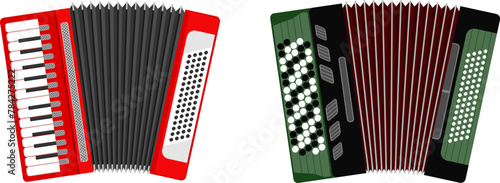 Accordion and harmonica, accordion icon isolated on white background. Vector, design illustration. Vector.