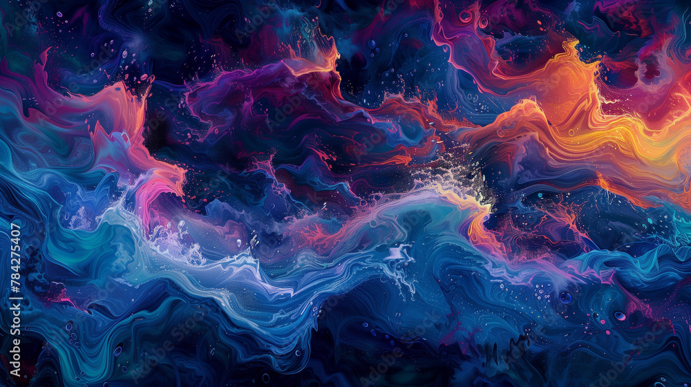 colorful abstract soundscape. symbolizing the Disrupted ocean due to plastic pollution. Fight for a silent Earth Day colorful abstract soundscape. symbolizing the Disrupted ocean due to plastic pollution. Fight for a silent Earth Day