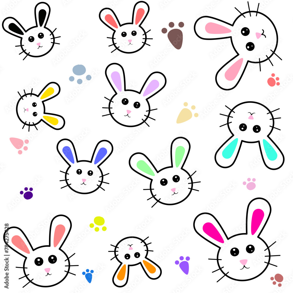 Black lines, cute little rabbit, bright colors. Black lines, cute little rabbit, bright colors.