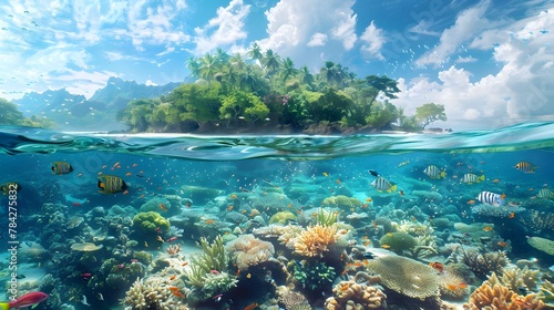 Diving into a Coral Island Reef Paradise  An Underwater of Vibrant Marine Life