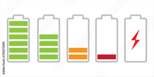 Battery indicator icons vector or charge level with color collection