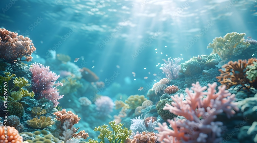 Naklejka premium Vibrant 3D Capturing Thriving Coral Reef Ocean Ecosystem