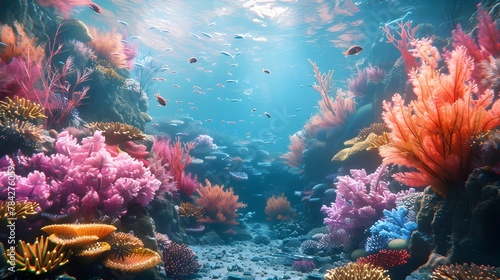 Vibrant 3D of Diverse Coral Ocean Life Teeming with Biodiversity © sathon