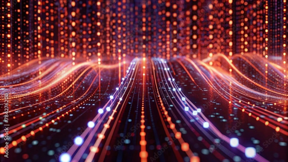 Digital data stream background with binary code and glowing lights Digital data stream background with binary code and glowing lights