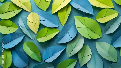 Abstract leaves form a vibrant background, a colorful representation of plant life. Nature's design in artwork, a display of green leaves.