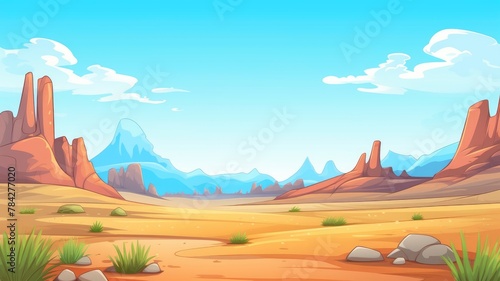 Vibrant Desert Landscape, Colorful Cartoon Illustration