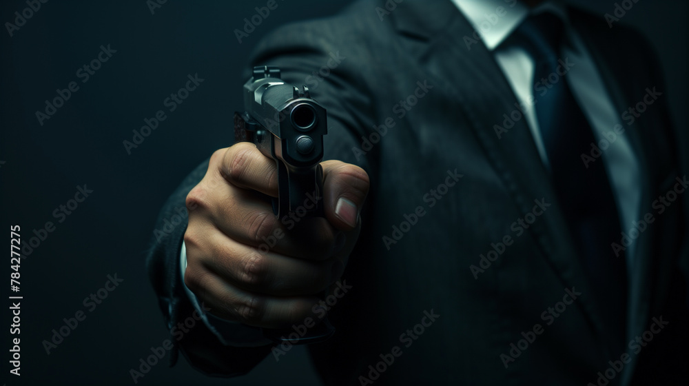 businessman holding a pistol, carrying weapon for self protection concept businessman holding a pistol, carrying weapon for self protection concept