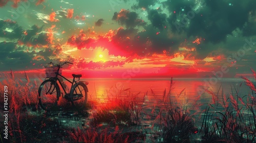 8-Bit Digital Artwork: Desolate Bicycle at Crisp Dawn © Sekai