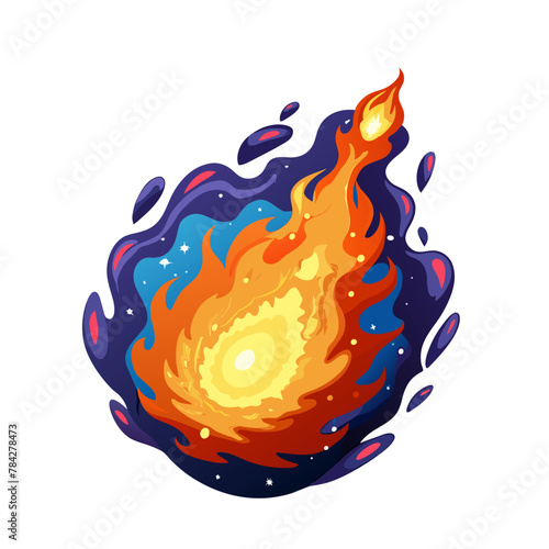 Burning meteor comet falling down fast illustration