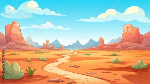 Vibrant Desert Landscape, Colorful Cartoon Illustration