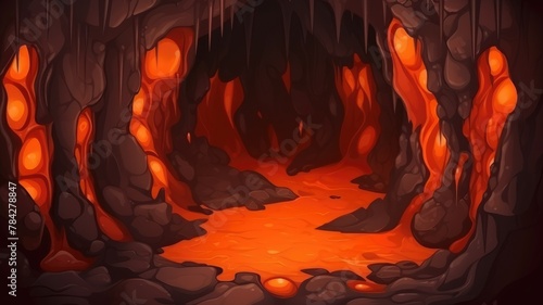 Mystical Lava Cave , Enchanting Volcanic Landscape Illustration