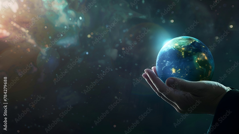 Photo of a person holding a globe with copy space on the right Photo of a person holding a globe with copy space on the right